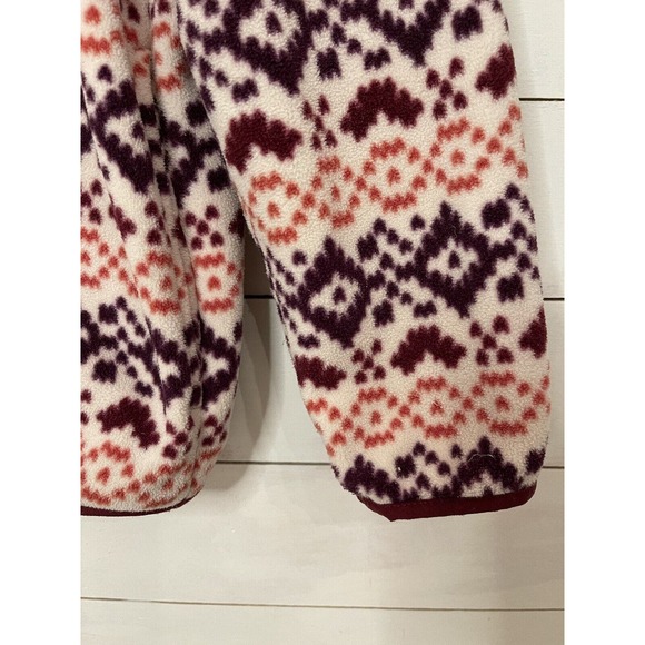 Lands End Heritage Quarter Snap Fleece Pullover Large Burgundy Orange Fair Isle - Picture 5 of 5